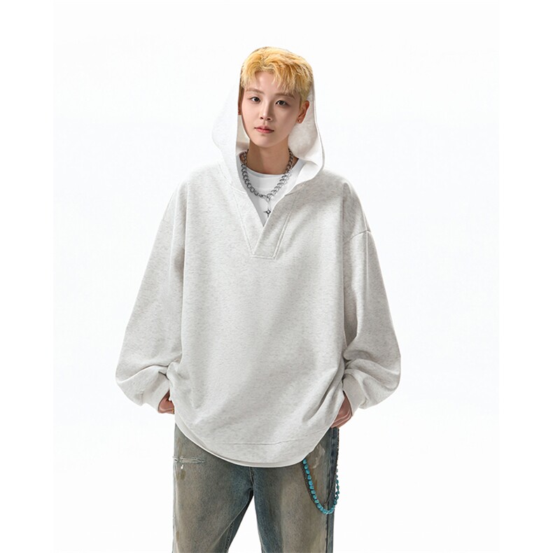 8XL-M叠穿假两件卫衣重磅连帽V领拼接套头衫宽松大码外套WY006P65,男装卫衣,电商B312
