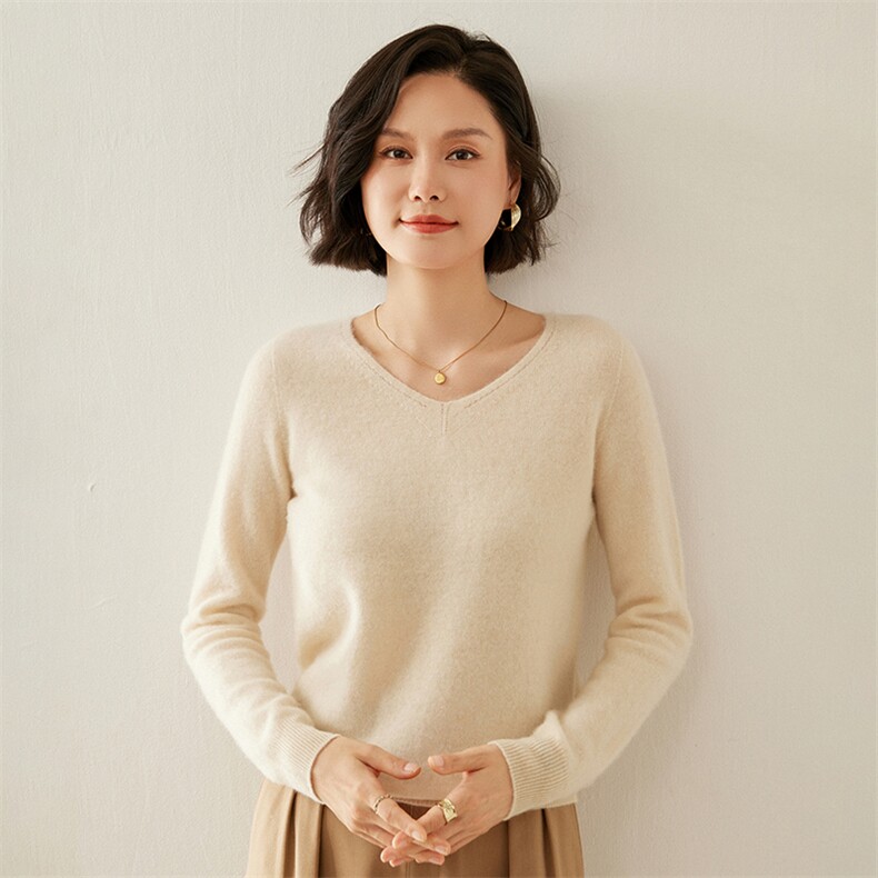 2024秋季新款V领长袖短款套头衫休闲百搭，女装羊毛衫，蚂蚁派对工厂直营店