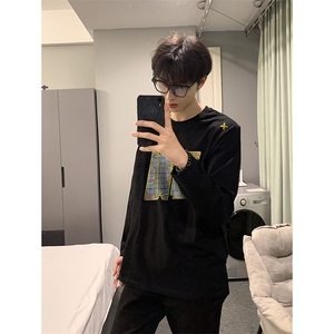 已有版权 自家图纯棉情侣宽松圆领刺绣卫衣T恤男女WY18-特P35控58图片