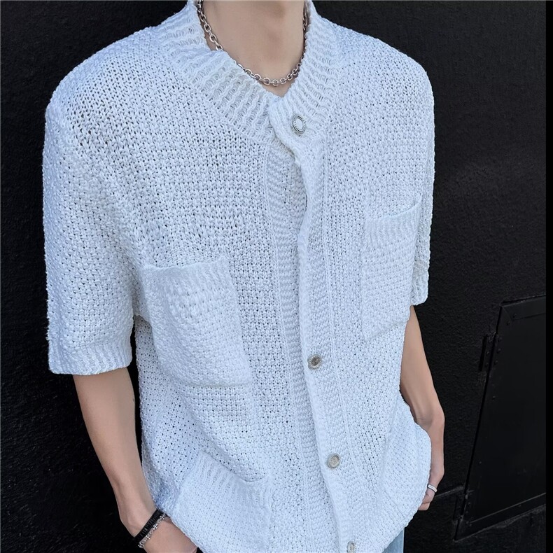 夏季小香风短袖T恤男ins潮牌韩版百搭针织开衫上衣外套CY859-P46,男装T恤,星座412-3