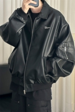 现货新款痞帅短款绣花皮衣夹克男潮牌外套A351-AP2546-P105，男装夹克，电商A351