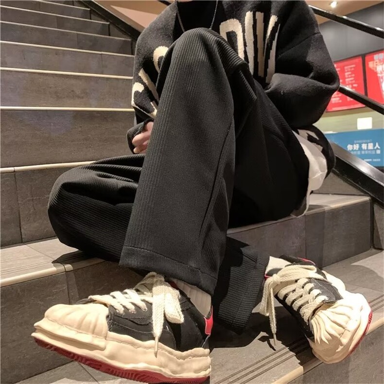 灯芯绒裤子男女秋冬潮牌垂感直筒宽松阔腿裤休闲运动裤G2512-p35,女装休闲裤,星座1008-1