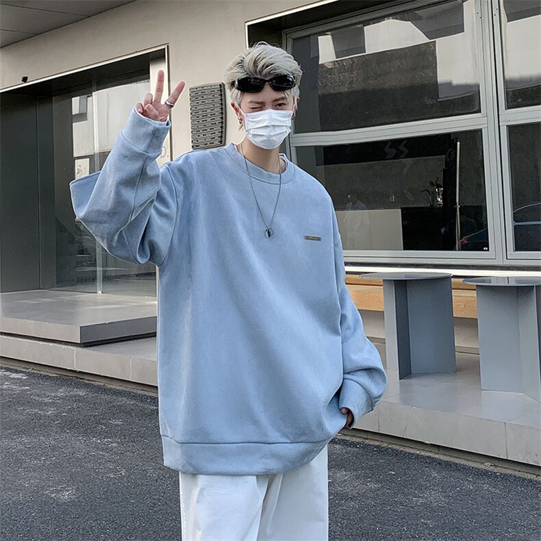 圆领卫衣男秋季新款白色卫衣简约百搭小logo休闲运动卫衣男W019,男装卫衣,星座1116A-1（原606A）