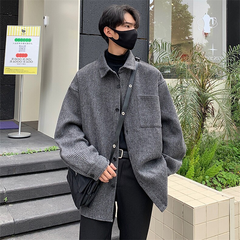 长袖翻领港风男秋季男装宽松夹克ins上衣潮流复古,男装夹克,电商A001