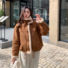 新款现货精致感加厚保暖兔毛绒皮毛一体外套2986P185K278，女装短外套，2C029