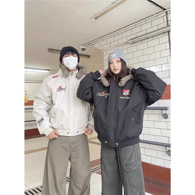 现货DMF502-特批80冬季潮牌潮流学院风毛领连帽派克服外,男装卫衣,星座603-2