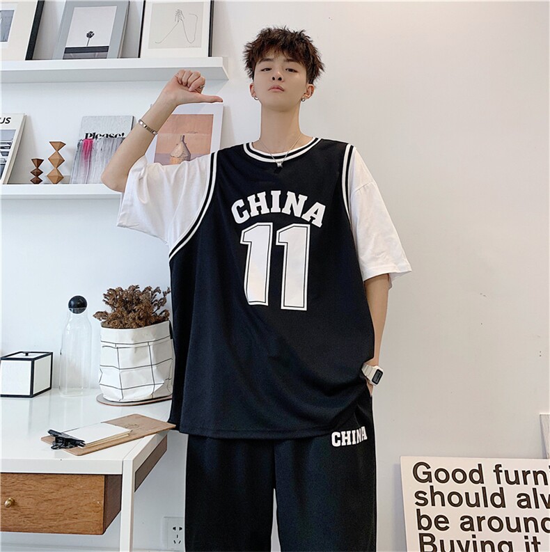 篮球服短袖短裤运动套装男夏季ins宽松球衣学生假两件tz311-p36,男装牛仔裤,星座1008-2