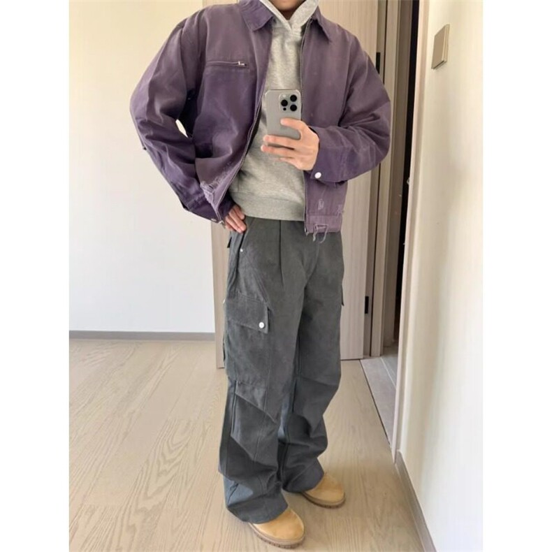 【有货】水洗做旧破坏帆布紫色夹克工装外套JK7222特P80,男装夹克,星座908-1