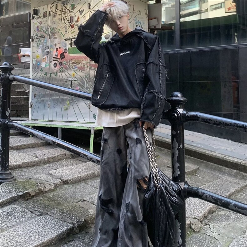 黑色设计感小众卫衣男秋冬潮牌连帽时尚炸街外套WJK33-P66,女装短外套,星座208-5