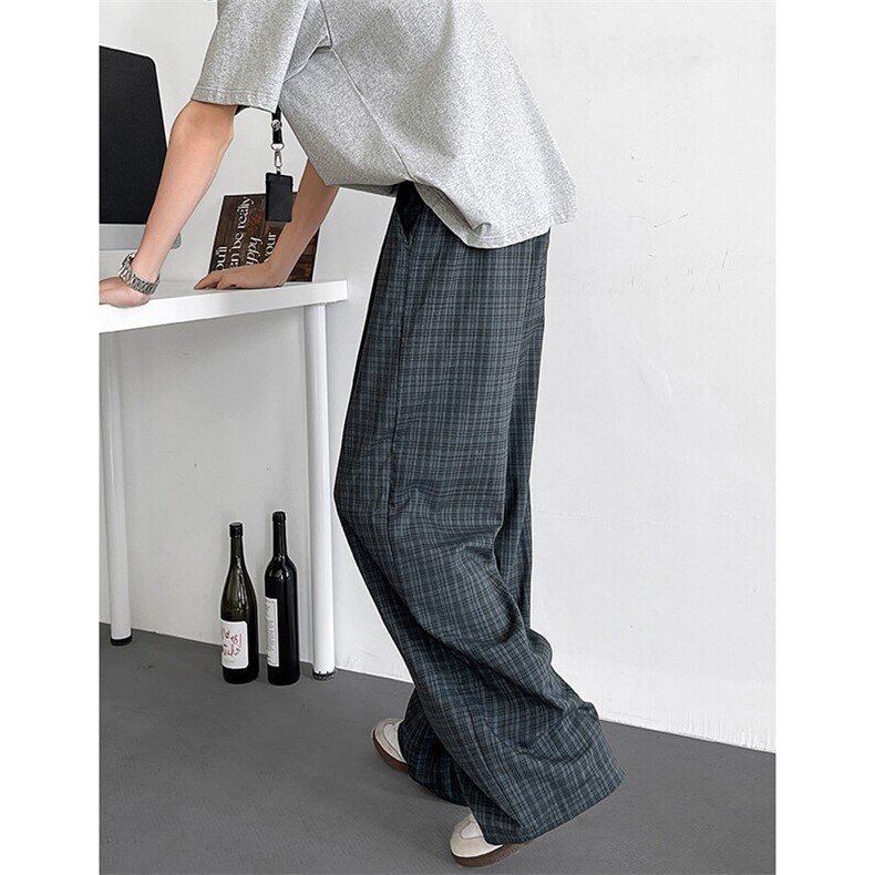 特批P35无差价2025夏季格子设计宽松直筒休闲裤男休闲阔腿裤K5714，男装休闲裤，电商A001-1