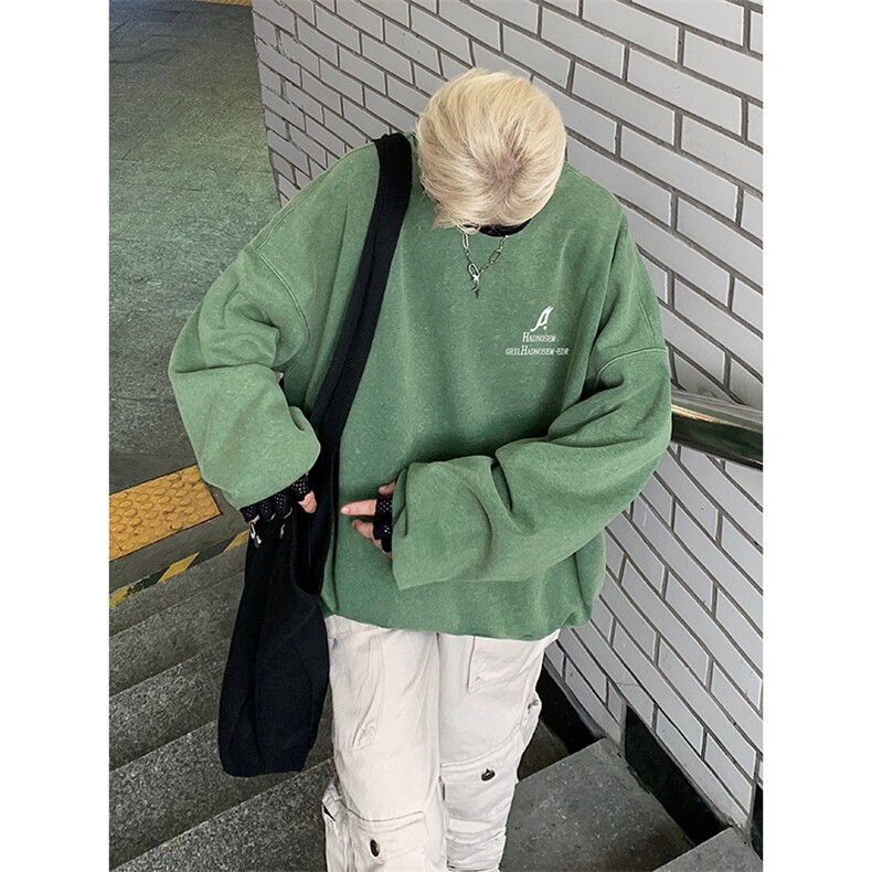 得物抖音高品质二开360克重磅做旧炒雪花纯色圆领水洗卫衣1517,男装卫衣,电商A486