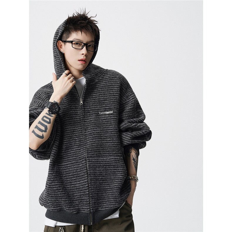 美式条纹连帽拉链设计卫衣无影墙S-XL开衫卫衣WY78109特P65控98，男装卫衣，星座227-7