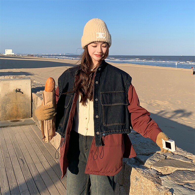 现货  设计感牛仔拼接宽松休闲棉服2981P205K298图片