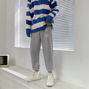 港风休闲裤男韩版印花宽松潮流束脚裤百搭运动卫裤N图片