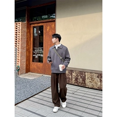 美式复古咖色小西裤男宽松直筒休闲长裤痞帅阔腿垂坠感西装裤，男装西服套装，星座506A