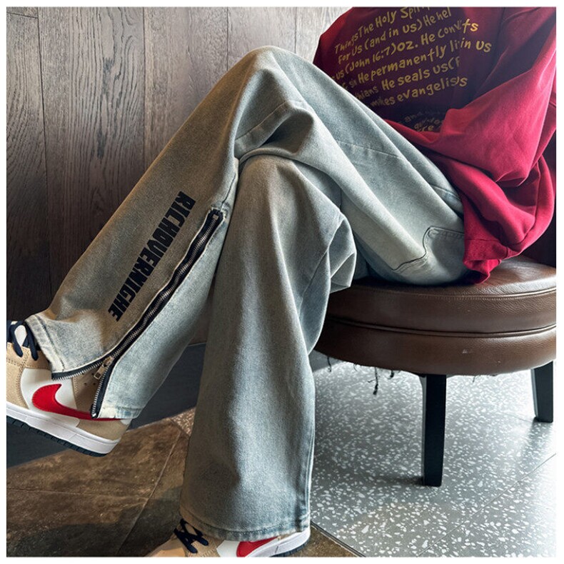 k1074-p55-控78 M-5XL 现货宽松拉链cleanfit牛仔裤马丁靴黑暗图片