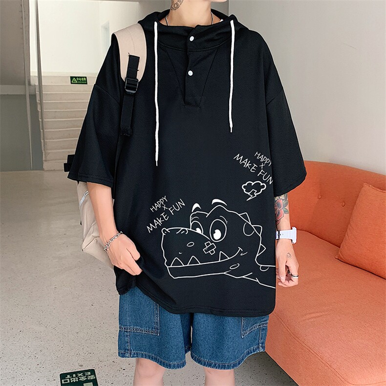 LD54136-P45连帽短袖t恤男大码胖子带帽五分袖中袖,男装T恤,电商A040