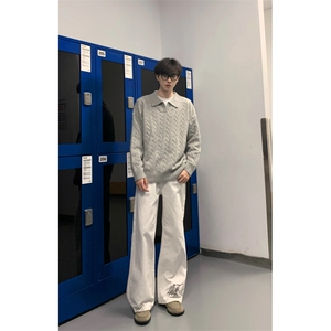 现货】老钱风翻领麻花毛衣POLO领针织衫M8613-P55图片