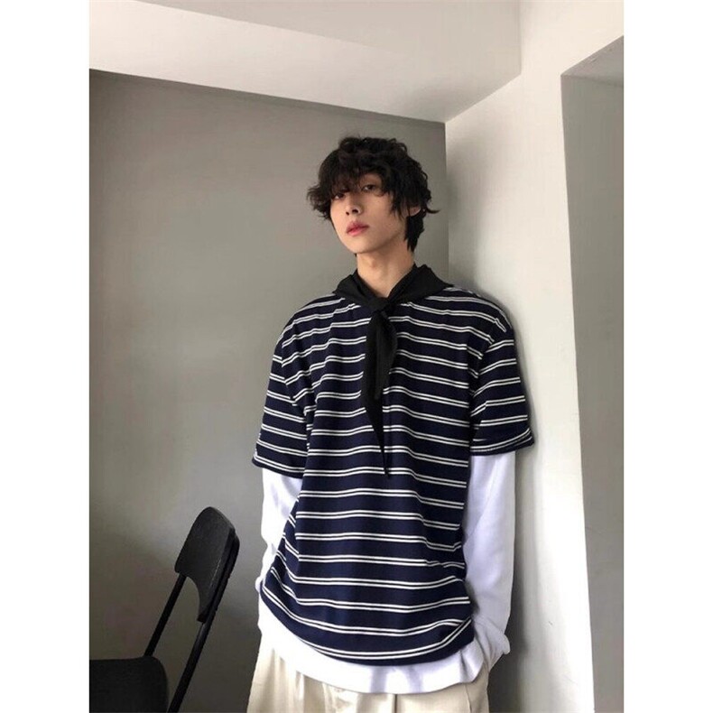 网图条纹日系短袖T恤条纹港风914-4-D032-P38,男装T恤,星座914-4