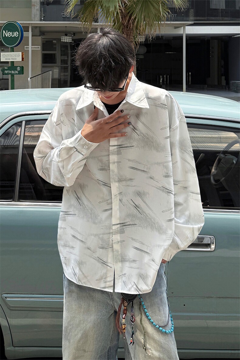男士夏季冰丝透气速干透气长袖衬衫美式宽松扎染双门禁西装衬衫,男装西服套装,电商B319