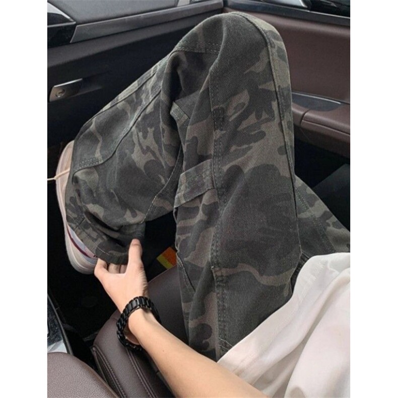 显瘦直筒伐木裤子美式复古迷彩裤高街vibe工装牛仔裤KT88,男装牛仔裤,星座1116A（原606A-3）