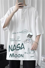 LD54187-P45NASA联名同款连帽短袖t恤男大码胖子带帽五分袖中袖，男装T恤，电商A040