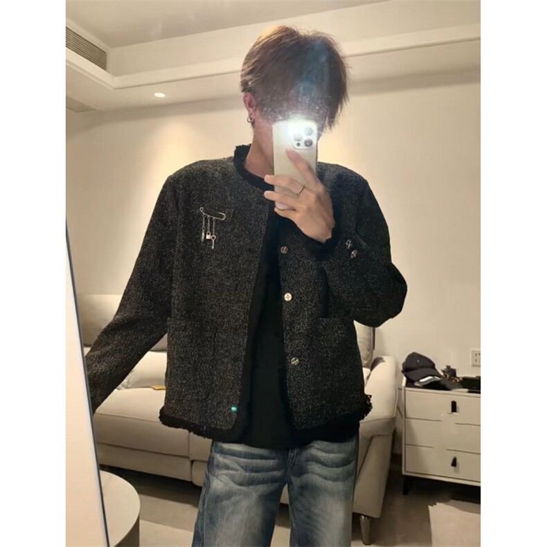 轻奢小香风短款垫肩外套男春秋痞帅高级感设计师男装休闲美式夹克图片