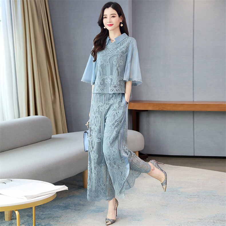 纯色2021年夏季方领时尚舒适气质优雅淑女五分袖简约百搭套装,女装套装/套裙,悠米