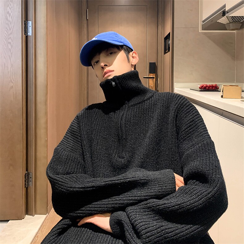 半拉链高领毛衣男款春秋慵懒高级感打底针织衫宽松内搭冬季上衣服，男装针织衫/毛衣，星座310A