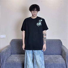 万针全刺绣解构设计260克重磅双纱纯棉高品质美式高街短袖T恤特35，男装T恤，电商A486