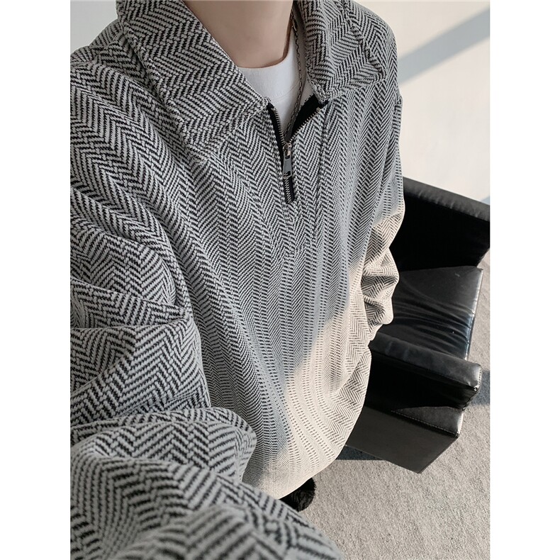 雪尼尔满天星半拉链翻领卫衣大码高级Polo衫外套LW610特P50加绒60图片