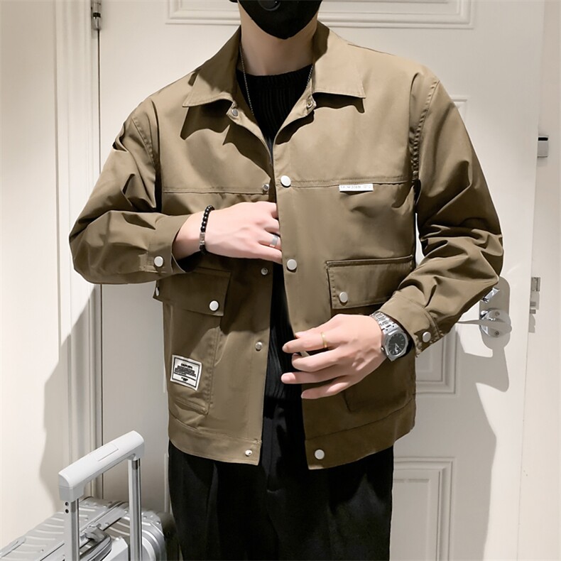 社会小伙韩版潮流时尚潮流翻领上衣修身工装夹克JK085-P95控135,男装夹克,电商A413