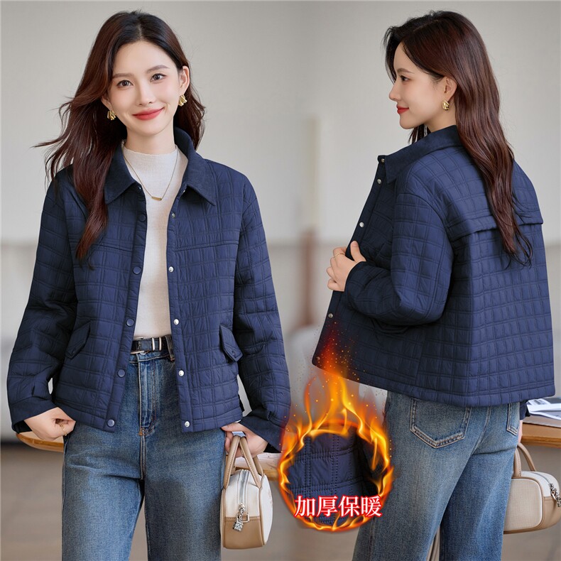 现货!2025年冬季休闲加厚立小方格加厚女外套,女装棉衣/棉服,依恋蒂丝