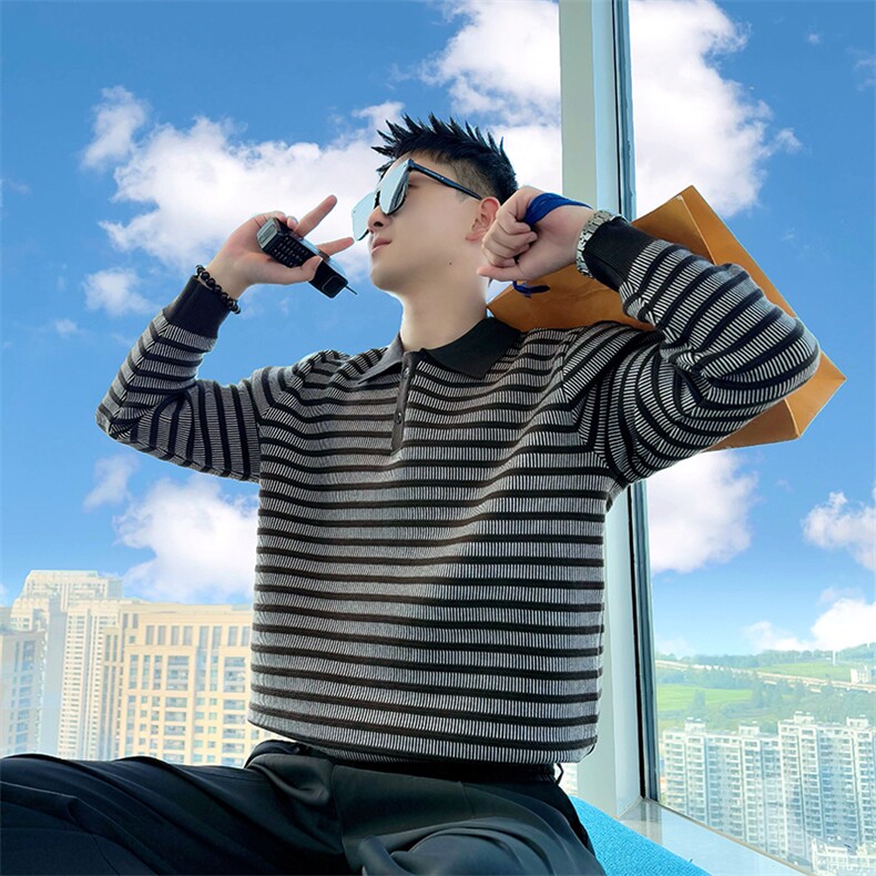 AM305/P88控115秋冬季社会小伙拼接撞色复古潮流百搭毛衣男黑首,男装针织衫/毛衣,星座305B-1