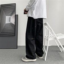 牛仔裤男欧美街头嘻哈宽松休闲九分裤潮流直筒老爹裤K1300-P30，男装休闲裤，星座512-4