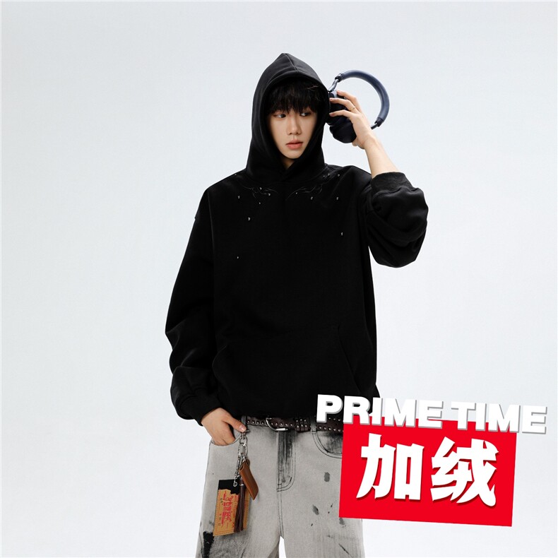 美式重磅Cleanfit刺绣连帽卫衣男女宽松休闲上衣帽衫WB604-P55,男装卫衣,星座412-3