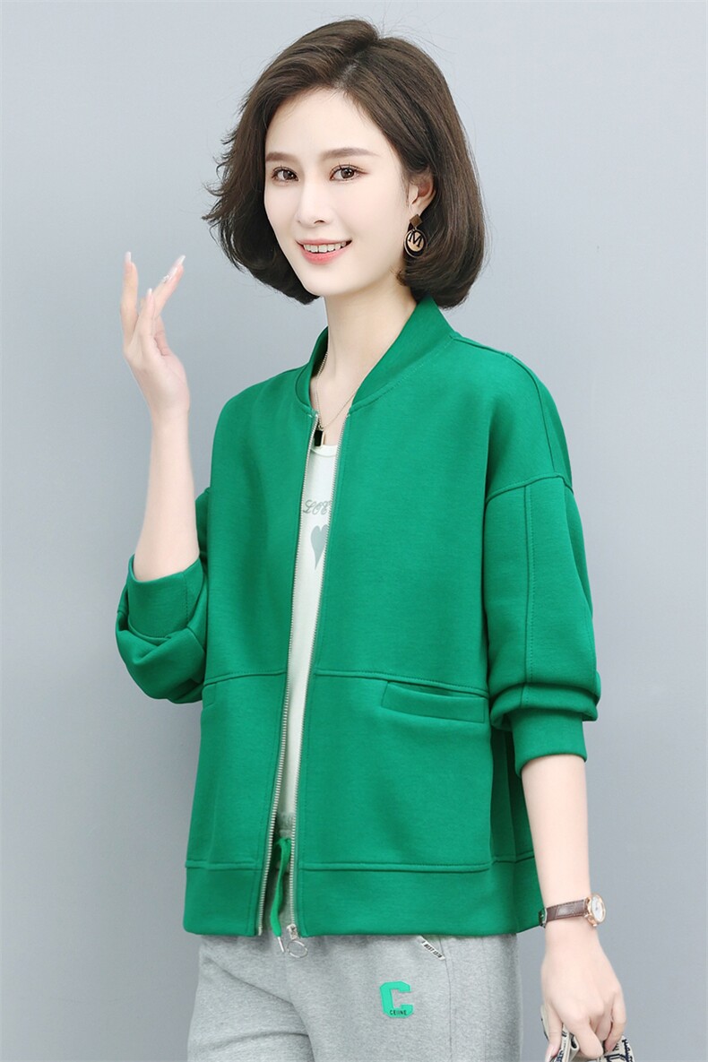 卫衣开衫外套女春秋2023年新款短款中老年妈妈大码休闲薄款棒球服,女装卫衣/绒衫,璐依舞