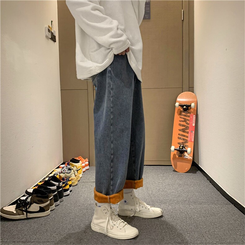 秋冬季加绒加厚牛仔裤男直筒宽松老爹裤子韩版港风长裤MR8246-P50,男装牛仔裤,星座1001-1