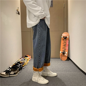 秋冬季加绒加厚牛仔裤男直筒宽松老爹裤子韩版港风长裤MR8246-P50图片