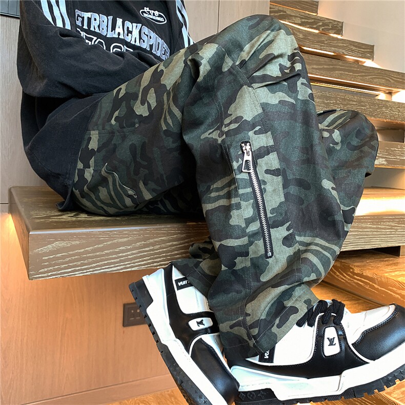 特P50控88迷彩拼接牛仔工装vibe风宽松直筒休闲长裤子100聚酯K402，男装工装外套，电商B370