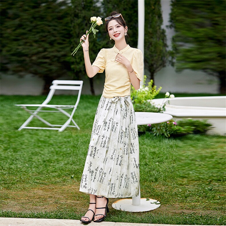 2024夏季新款新中式马面裙气质显瘦套裙,女装套装/套裙,来米儿
