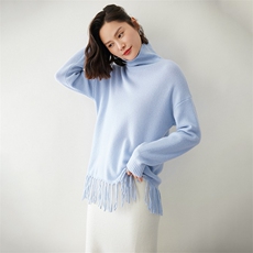 时尚流苏边高领女士羊绒衫舒适保暖显瘦设计，女装羊绒衫，迎冬羊绒