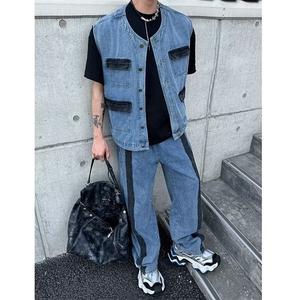 美式牛仔裤男款拼接长裤货号 N8007 P45  马甲货号B8007 价格55图片