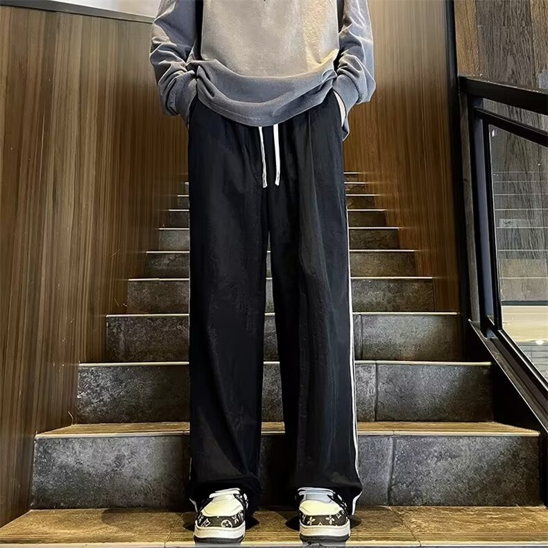 粉色速干男式休闲裤秋天薄款垂感宽松多巴胺穿搭阔腿裤子潮牌,男装休闲裤,四季星座218-1
