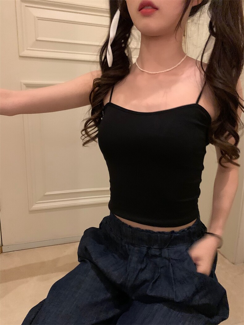 夏季纯欲风修身百搭吊带背心棉带胸垫内搭外穿打底上衣,女装背心吊带,梦白服饰厂
