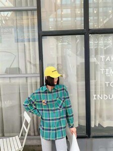 格子衬衫韩版休闲,女装衬衫,紫葡萄