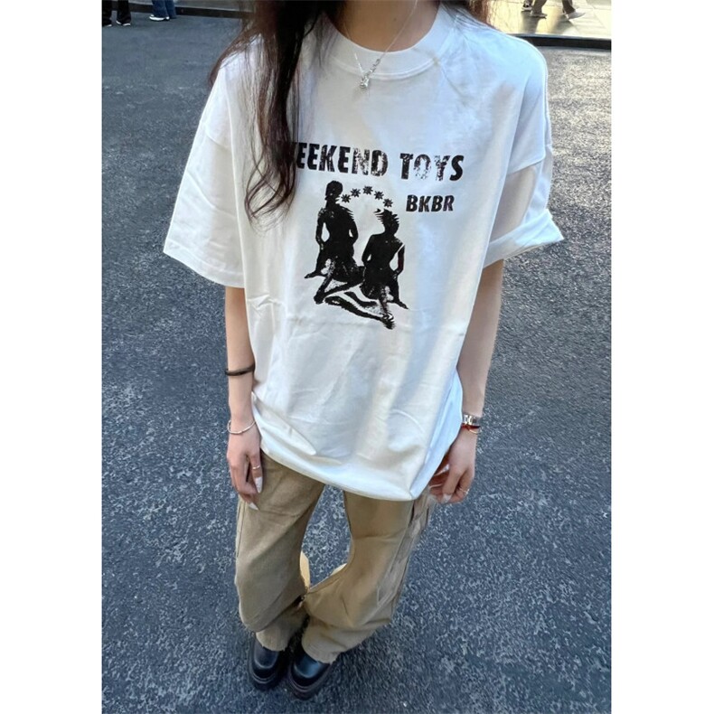 T0692-P25夏季美式复古短袖潮纯棉印花T恤男女款宽松大版，女装T恤，星座617A-2