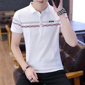 6010-P35男士短袖t恤2021夏季半袖体恤修身韩版潮流帅气polo衫图片