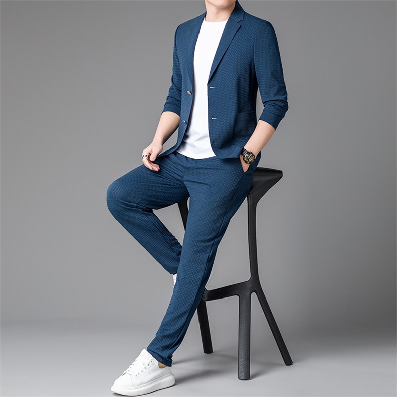 2026春秋新款高档中青年男士西装两件套商务休闲无痕西服套装男装,男装西服套装,电商B212（原钱塘6029）
