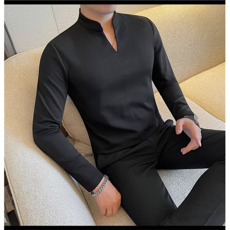 2025春秋季长袖T恤男士商务休闲V领T恤男上衣通勤打底衫男,男装T恤,星座506A